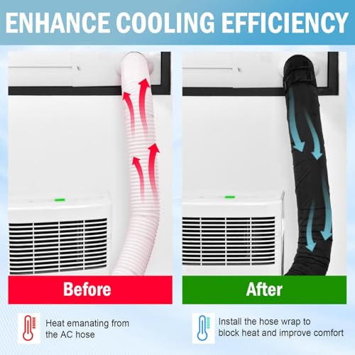 YoleShy 2 Pack Portable AC Hose Insulation Sleeve Thick Heat Resistant Portable Air Conditioner Hose Cover Wrap Easy Installation AC Duct Insulation Wrap Fits 5 and 5.9 Inch with 6 Adjustable Straps by YoleShy - Used condition - Image 6