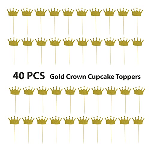Gold Glitter Crown Cupcake Toppers - 40Pcs Crown Cake Topper Birthday Girl Crown - Gold Cake Glitter Birthday Crown Wedding Cupcake Toppers Baby Shower Mini Crown Cake Topper #TOP3