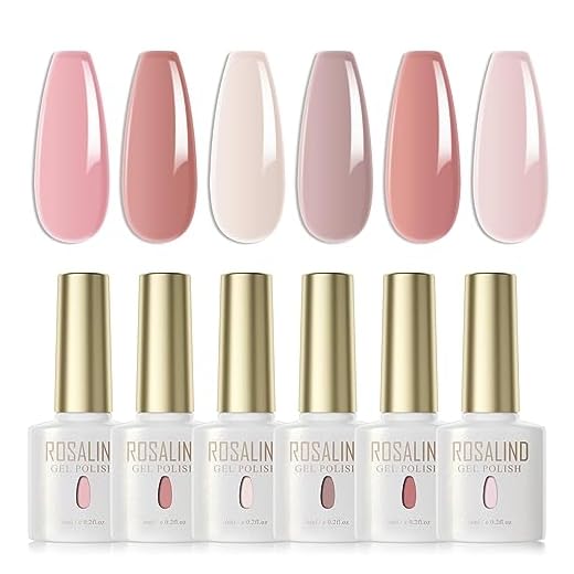 ROSALIND Esmaltes Semipermanentes para Uñas Jelly Rosa Rosa Claro Color Avena 6 Colores Gel Translúcido Clásico Kit Pintauñas Semipermanentes Uñas de Gel UV LED Esmaltes en Gel