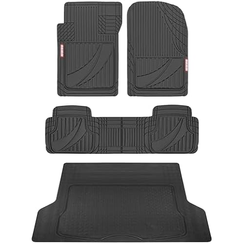 Motor Trend FlexTough™ Heavy Duty Rubber Black Car Floor Mats All Weather & Jumbo SUV Cargo Liner Full Set - Universal Trim to Fit Automotive Floor Mats & Trunk Mats for Cars Interior Accessories