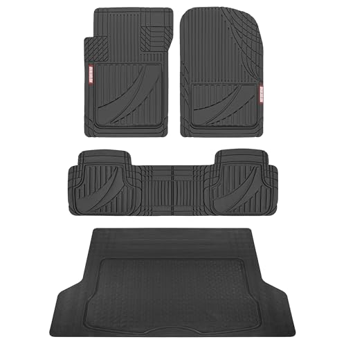 Motor Trend FlexTough™ Heavy Duty Rubber Black Car Floor Mats All Weather & Jumbo SUV Cargo Liner Full Set - Universal Trim to Fit Automotive Floor Mats & Trunk Mats for Cars Interior Accessories