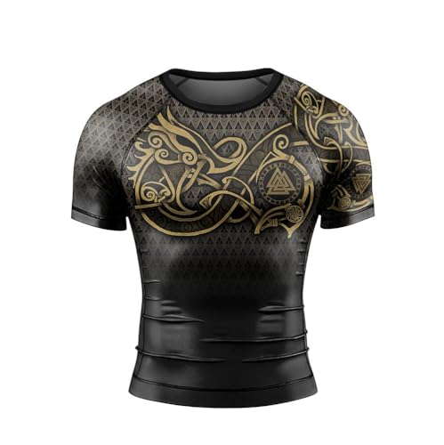 Viking Norse Rune Men's Rash Guard Shirts Short Sleeve, Baselayer Compression Shirt for Jiu Jitsu MMA3