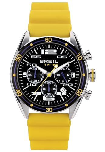 BREIL Reloj Men's Score MONOCROMÁTICO Movimiento Cuarzo CRONÓGRAFO Negro y Correa DE Silicona Amarilla EW0635