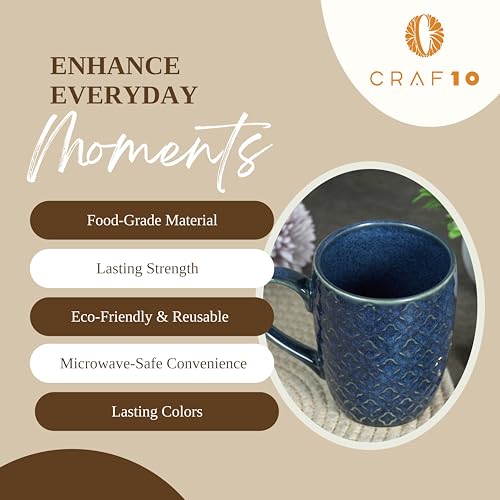 Image of CRAF10 Glaze Studio Ceramic Tea /Coffee Mug - Single Piece, 330 ML, Elegant & Durable, Reactive Glaze, Home & Office use, Indigo Color