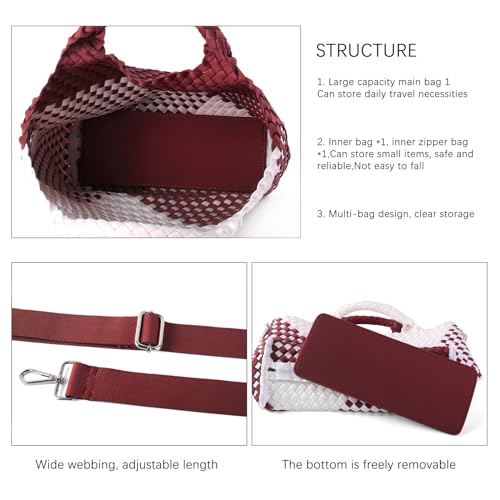 Image of Woven Bag for Women, Neoprene Tote Bag Summer Beach Handbag Purse Retro Handmade Travel Shoulder Bag Set