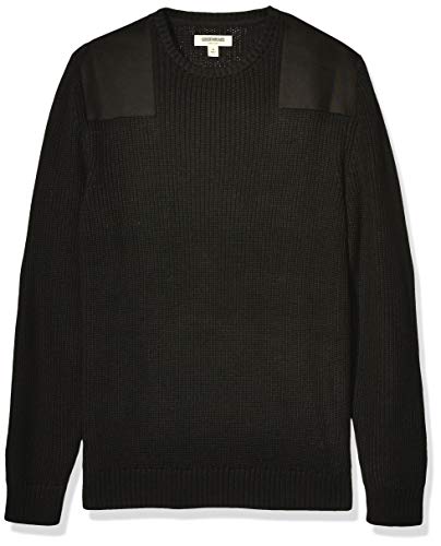 Amazon Brand - Goodthreads Men s Soft Cotton Military Sweater, Solid Black Large