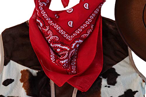 Kids Western Rodeo Cowboy Or Cowgirl Basic Costume Set - Vest, Brown Hat, Bandanna - Size 6-8 #TOP1