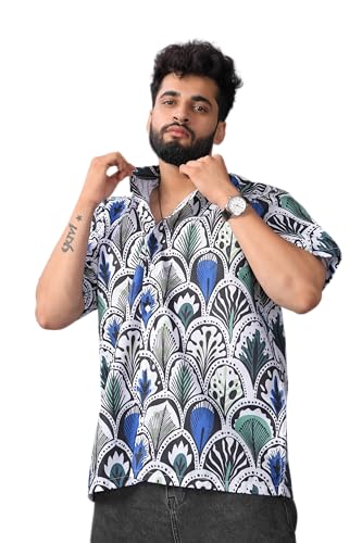 Image of Half Sleeve Relaxed Fit Men's Casual Shirt | Cotton Blend Oversized Shirts for Men Loose fit | Oversized Printed Shirts for Men | Men's Half Sleeve Relaxed Fit Shirt Fashion