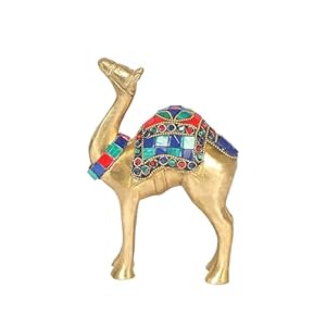 Gemstone Work 6 Inches Brass Camel Showpiece, Camel Statue for Vastu, Showpiece for Home Decor, Standard, Pack of 1