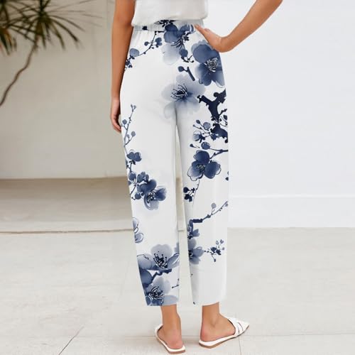 Wide Leg Pants for Women Summer Pants Palazzo Lounge Elastic Waist Cropped Beach Trousers with Pockets3