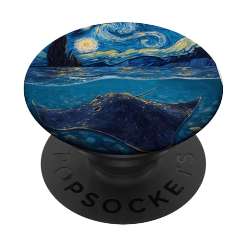 Nombre étoilée de van Gogh, amateurs d'animaux nageurs plats PopSockets PopGrip Adhésif