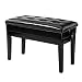 Bonnlo Adjustable Duet Piano Bench with Storage Black Faux Leather Piano Stool Deluxe Padded Seat with 2â€ Thick Cushion