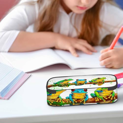Image of Frog Pencil Holder Bag Splash Spotted Branches Exotic Watercolor Animal Pencil Case College Office School for Teens Boy Girl