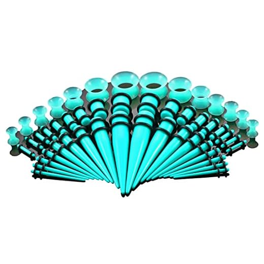 Huacan Dehnstäbe Set Tunnel 1.6-10mm Dehnset Acryl Dehnstab Taper Dehnungstäbe Silikon Ohr Tunnels 3mm 4mm 5mm 6mm 8mm 10mm 12mm Plugs 50 Stück Schwarz Blau Türkis Weiß Klar Expander Damen Herren