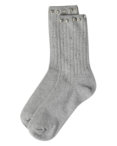 MeMoi Women's Ribbed Rhinestone Studded Cotton Rich Crew Sock4