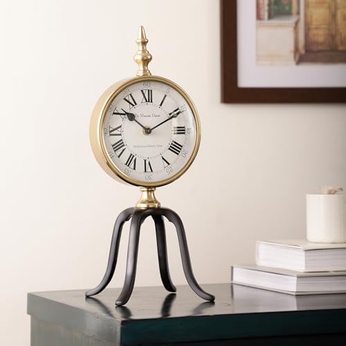 Image of Decor de Maison Handcrafted Quad Stand Luxury Analog Table Clock for Livingroom, Bedroom, Studyroom, Black, Silent Non-Ticking Desk Clock for Home Decor