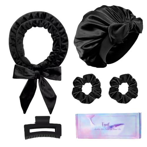 Fgail Heatless Hair Curler and Double Layer Satin Bonnet Set for Overnight Curls - No Heat Curling Rod with silk Bonnet, Sleep-In Safe for Long/Medium Hair, Frizz-Free Waves & Volume(Pink)