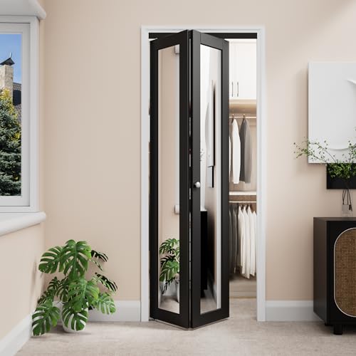 Bifold Doors for 32" x 80" Opening, Mirror Interior Folding Closet, Black