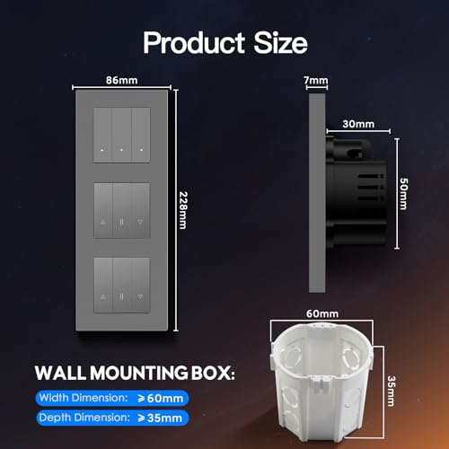 BSEED Zigbee Lichtschalter mit Doppel Rolladenschalter, Smart Schalter Unterputz Kompatibel mit Alexa/Google Home/SmartLife, PC Rahmen, benötigt Nullleiter & Zigbee-Gateway, 3 Fach 1 Weg, Grau