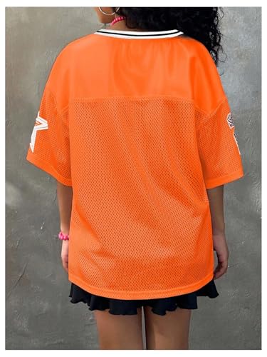 Image of Floerns Girl's Jersey Shirt Printed Oversized Short Sleeve Mesh Tee Shirts V Neck Sport Jersey Shirts