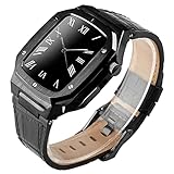 [腕時計＆おもしろ雑貨-シンシア] RELAX アップルウォッチ ベルト ケースバンド 一体型 44mm AppleWatch対応 レザーベルト 本革 替えベルト バンド Series 6 5 4 SE (44mm  ブラック×ブラック)