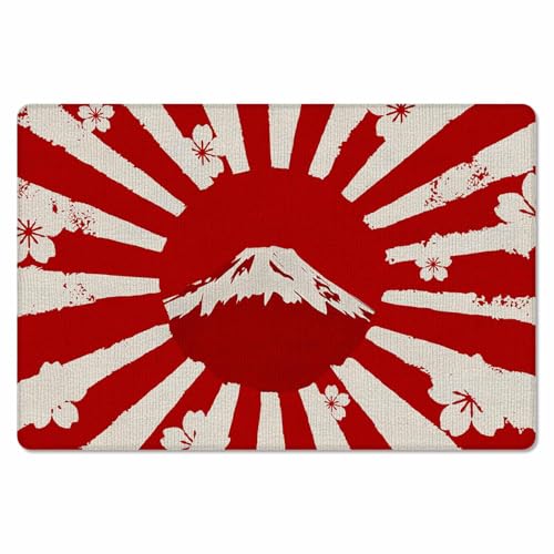 Yubilinco キッチンマット 和風 富士山 桜 旭日旗 日の丸 海軍旗 マット 合皮 踏み心地いい 撥水 直接拭ける 滑り止め付 保温 キッチン 台所 リビングルーム 部屋 玄関マット お手入れ簡単 直角長方形 丈夫 45×75cm