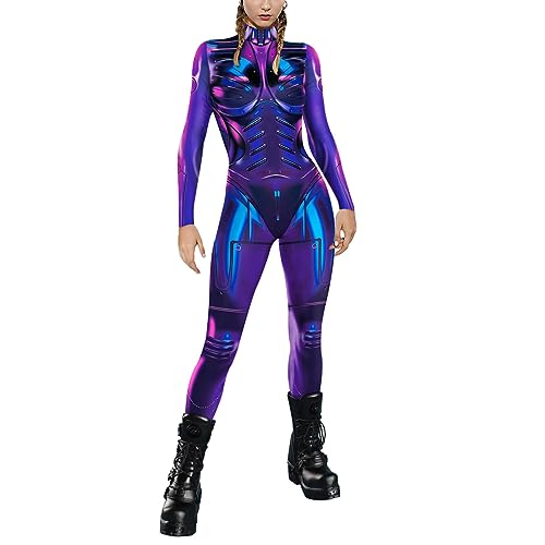 Mono de Manga Larga con Estampado tecnológico Sexy para Mujer, Disfraz de Halloween y Carnaval Ropa Festiva