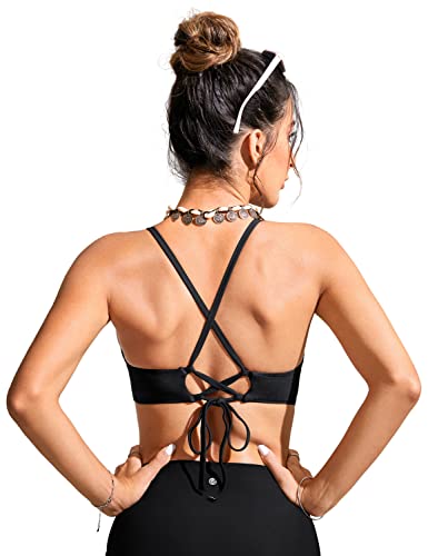 CRZ YOGA Women's Bikini Top Lace Up V Neck Swimsuits Crisscross Bathing Suit Swim Sports Bra Padded2