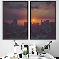 2 Piece Framed Canvas Wall Art Cityscape and Sunset Canvas Prints Home Artwork Decoration for Living Room,Bedroom - 16