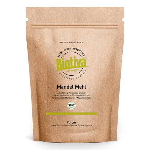 Biotiva Harina de almendra orgánica 1000g - sustituto de la harina sin gluten - rica en fibra y proteínas - en pastelería y repostería - controlada y rellenada en Alemania