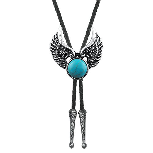 Quke Bald Eagle Wing Natural Turquoise Stone Bolo Tie Native American Western Cowboy Handmade Genunie Leather #TOP27
