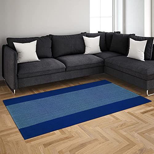 HOMEABLE Cotton Area Rug | Carpets Suitable for Bedroom, Dining Room, Home Décor | Luxurious Handcrafted Traditional Rug |Superfine Cotton | Modern Indoor Rugs 2x5 Feet (Blue & White)