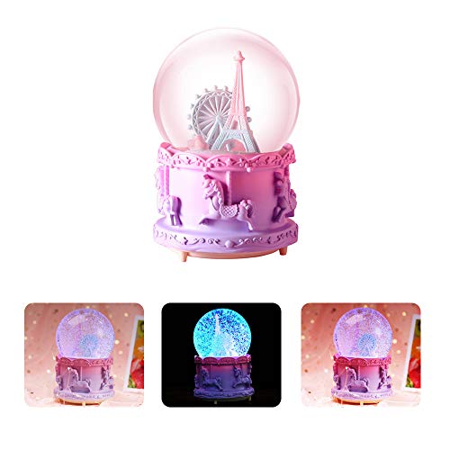 100 Mm Romantic Ferris Wheel & Iron Tower Snow Globe Music Box With Color Changed Led Lights And Automatic Snowfall For Women Kids Girls & Home Decor #TOP3