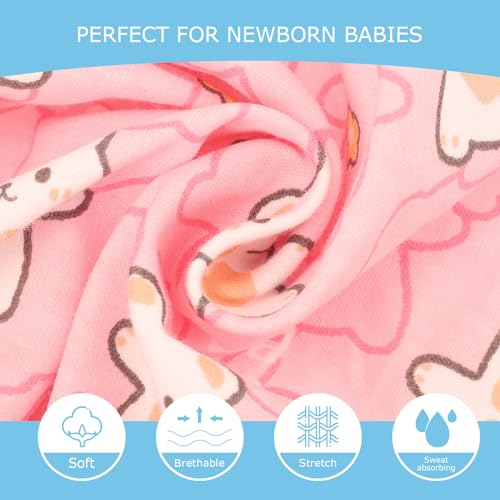 Image of DRESHOW BQUBO 3 Pack Newborn Baby Swaddle Blanket with Hats Infant Adjustable Swaddling Wraps with Bear Ears Cap for 6-12 Lbs Newborns & 0-3 Months Girls Boys