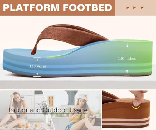 Image of ONCAI Women's Platform Wedge Flip Flops Trendy Dressy Womans Summer Flatform Chunky Heel Sandals with Comfortable Walking Outdoor Rubber Soles (US Size 5-11)