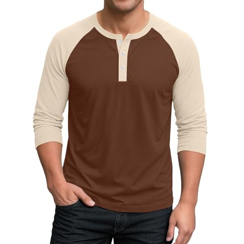 Men's Slim Fit Long Sleeve Henley T-Shirt Raglan Sleeve Color Block Baseball Button Down Athletic Gym Top