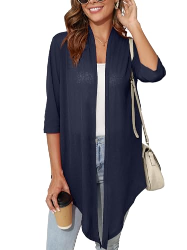 Image of Women's Lightweight Open Front Cardigans Short Sleeve Casual Soft Sheer Cardigan S-2XL with Pockets