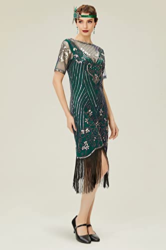 Cocktailkleid Coucoland 1920er Jahre Damen Kurz mit Fransen und Rundhals