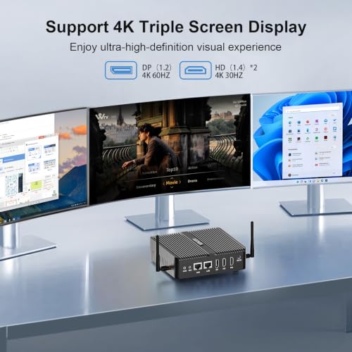 Image of Fanless Mini PC Win 11 Pro industrial PC 12th Gen J6412 16G DDR4 512G SSD | Office Home Industrial Mini Computer, 2xHD+DP 4K Triple Display /2xLan /2xRS232 COM /WiFi /BT 4.2 /VESA,Linux Micro PC