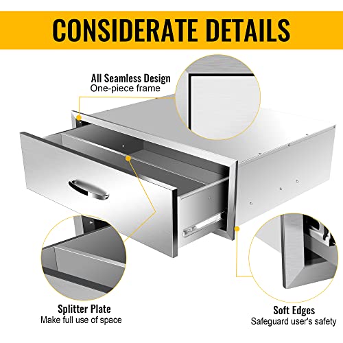 Image of 30 inch W x 10 inch H x 23 inch D Outdoor Kitchen Single Drawer Stainless Steel BBQ Access Drawers with Exquisite Handle for Outdoor Kitchen Island or Grill Station