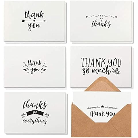 Best Paper Greetings 48-Pack Black and White Thank You Cards with Kraft Paper Envelopes for Graduation, Wedding, Birthday, Baby Shower, Blank Inside, Assorted Simple Vintage-Style Designs (4x6 In) Cover