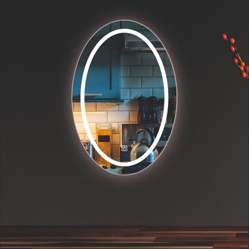 Image of Creative Arts n Frames LED Wall Mount HD Mirror with 3 Color Light Tone for Home Wall Living Room Bedroom Bathroom Hotel Decor Items (12x18 inch Oval)