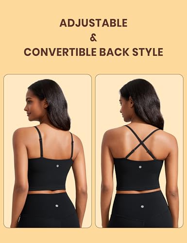 Image of CRZ YOGA Butterluxe Cami Crop Tank Tops | Light Support, Removable Pads, Yoga, Extremely Soft, Square Neck, Spaghetti Straps, Longline Sports Bras for Women