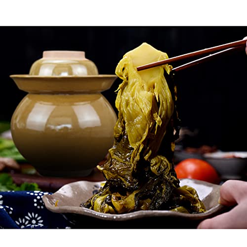 ZHOUXIAO Traditional Chinese Ceramic Fermentation Crock Jar Pickling Jar with Water Seal Airlock Lid,Large Thickened Ceramic Pickle Jar Kimchi Pot Storage Containers 6KG
