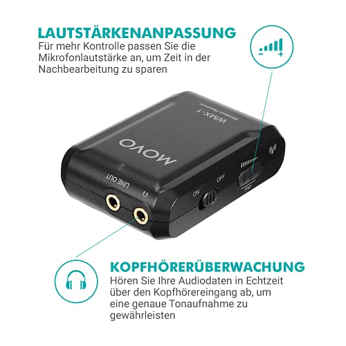 Movo WMX-1-DUO 2.4GHz Drahtloses Lavalier-Mikrofonsystem, kompatibel mit DSLR-Kameras, Camcordern, iPhone, Android-Smartphones und Tablets (60m Audio-Reichweite)