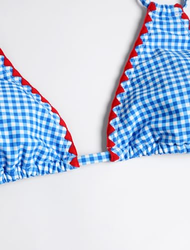 Image of ZAFUL Women Halter Dual Straps Whip Stitch Floral Triangle Bikini Swimsuits | Color Block Whip Stitches Trim, Halter Dual Shoulder Straps, Popular Floral Print, Cheeky Bikini Bottom, Tie Back