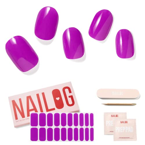 NAILOG Semi Cured Gel Nail Strips (20 Extra Long Polish Stickers/Wraps) │ Glossy & Long Lasting Soft Gel Finishing, Kiko