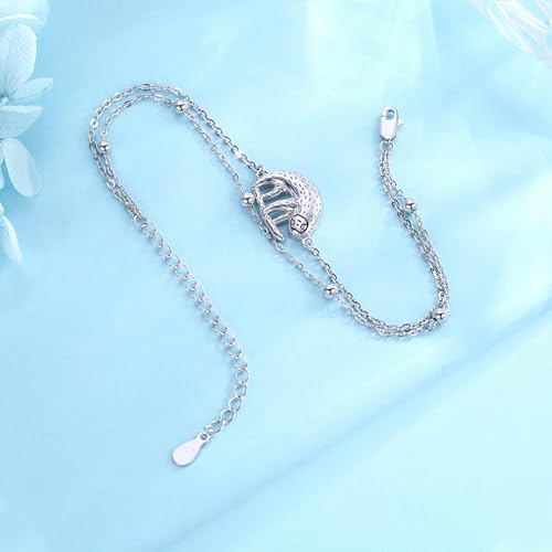 Image of 925 Sterling Silver Animal Bracelets Anklets Elephant /Highland Cow /Penguin /Sloth Adjustable Jewelry Gifts for women