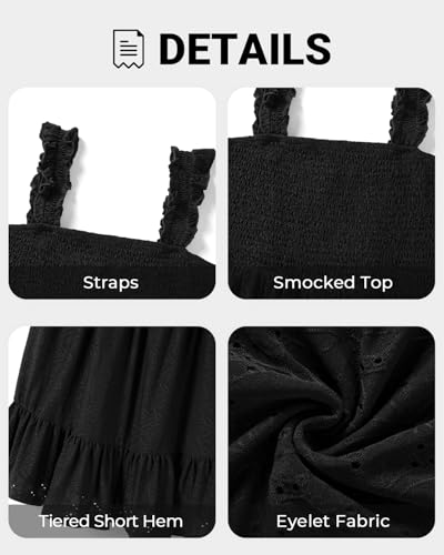 Image of Talisea Women's Plus Size Summer Dresses - Casual Eyelet Square Neck Sleeveless Smocked Ruffle A-Line Cute Short Sundress