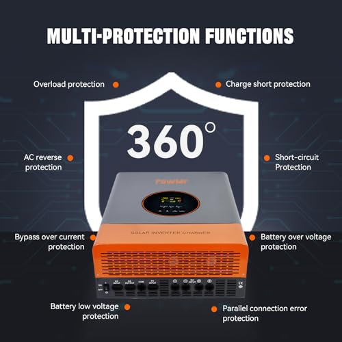 PowMr 5000W Solar Inverter 48VDC to 110VAC, 5kW Off-Grid Hybrid Inverter w/ 120A MPPT Charge Controller Built-in, Pure Sine Wave Inverter for 48V Lead-Acid and Lithium Battery, Peak Power:15000W - Thumbnail 6